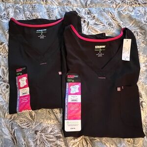 Bundle (2) NWT Scrubstar Women’s Henley Top V-Neck Scrub Top Black Sz 2XL